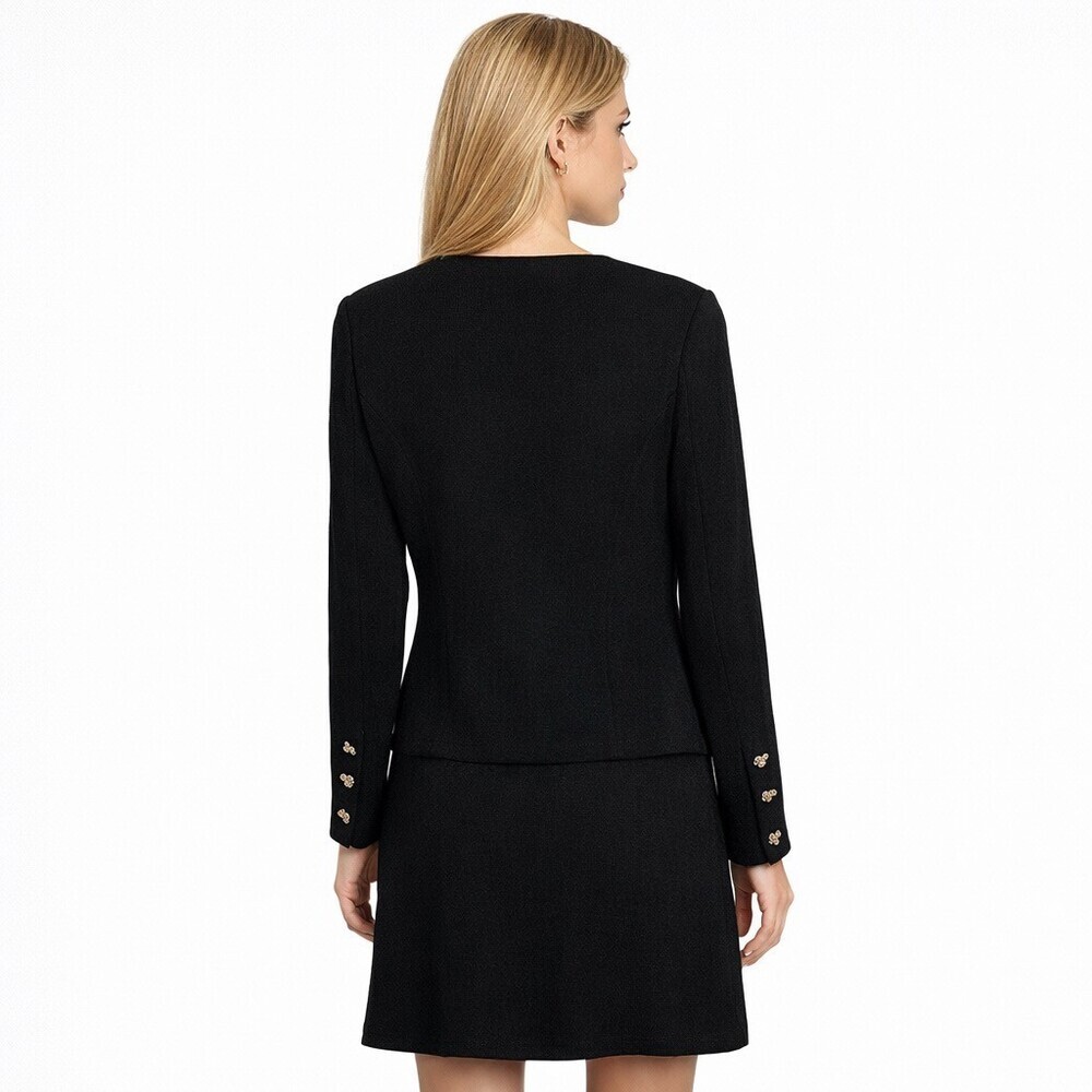 St. John Evening Santana Knit Suit Jacket Skirt Black Gold Frog Closure size 10 - Picture 3 of 14